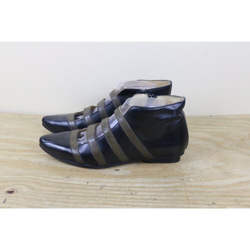 Vintage Anthropologie Giraudon New York Womens 39.5 Black Green Striped Leather